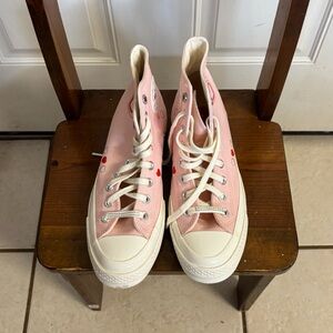Size 6.5 kids 8.5 adult Converse Chuck 70 Pink/Red heart Y2K Hi sneakers. In EUC